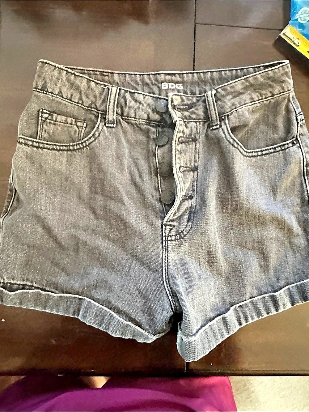 BDG Foxy Super High Rise Denim Shorts Gray Denim Jean Shorts Waist 26
